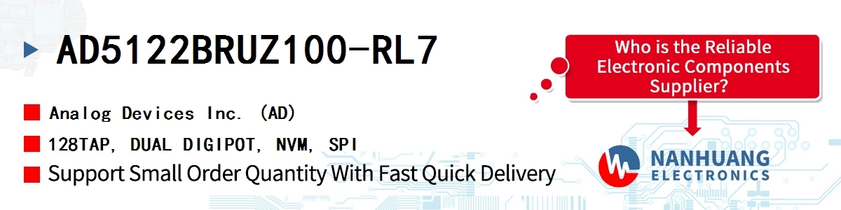 AD5122BRUZ100-RL7 ADI 128TAP, DUAL DIGIPOT, NVM, SPI