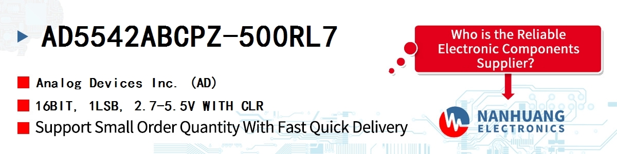 AD5542ABCPZ-500RL7 ADI 16BIT, 1LSB, 2.7-5.5V WITH CLR
